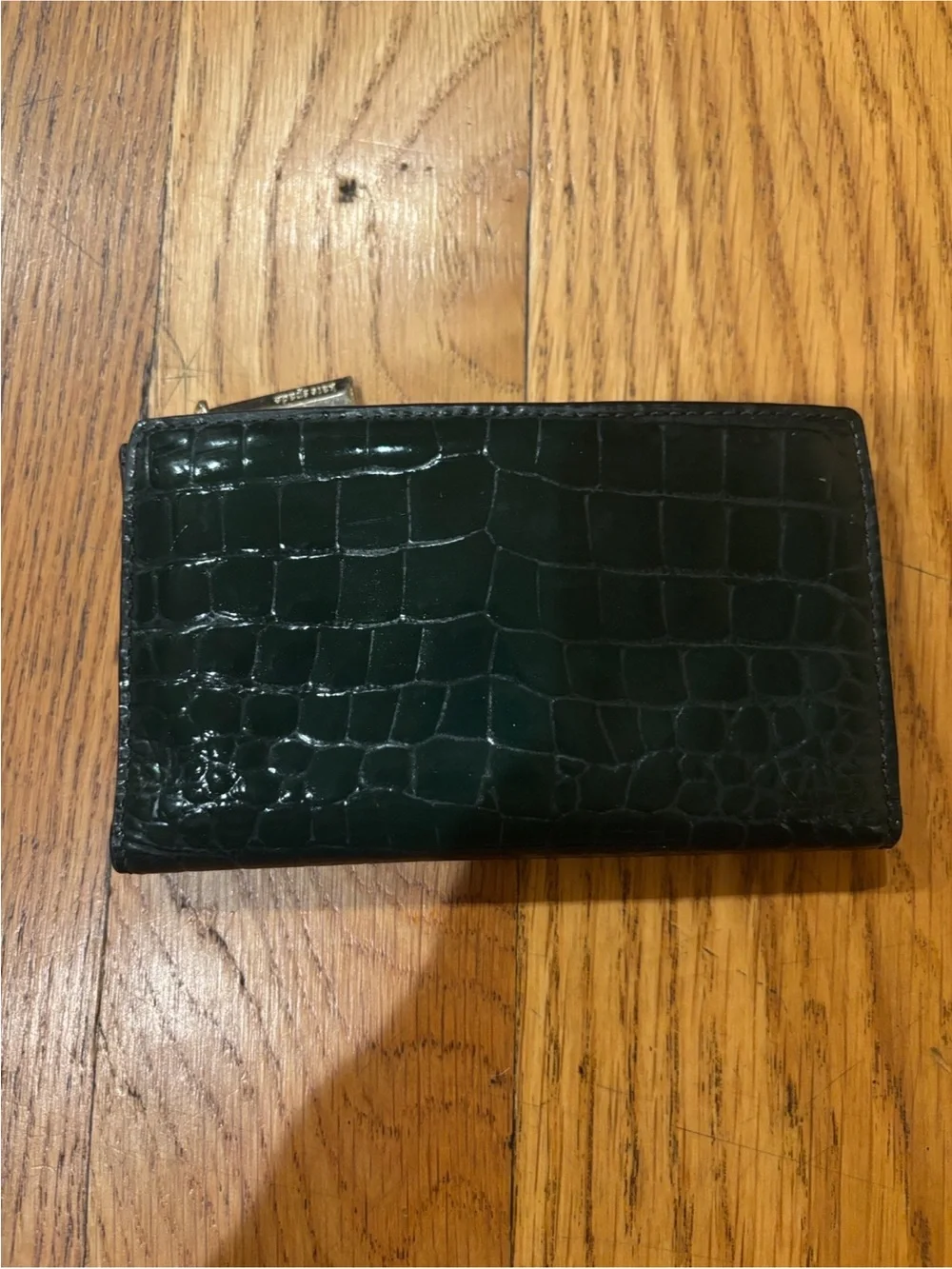kate spade Croc-Embossed Leather Zip Card Case - Dark Green